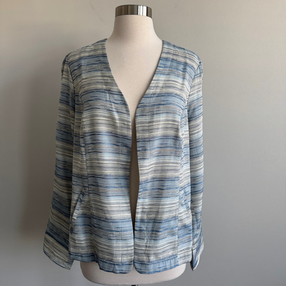 Chico's Blue Stripe Open Front Cardigan Jacket Adsel Chico's Size 1 Medium NWT